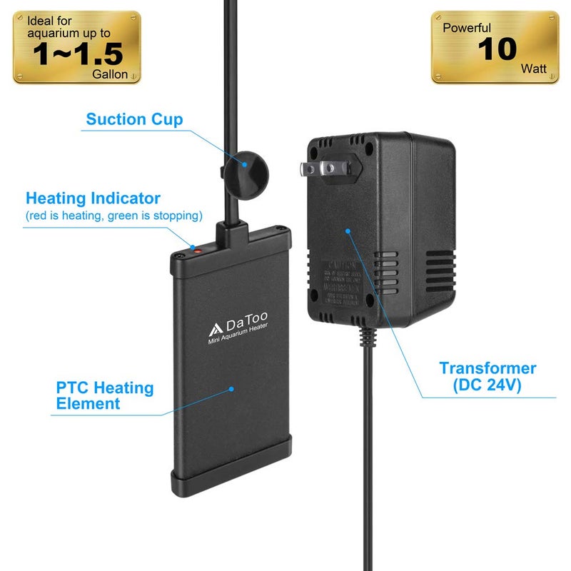 DaToo 30 Watt Small Aquarium Heater Mini Betta Flat Fish Tank Heater for 3 Gallon 5 Gallon - Image 2